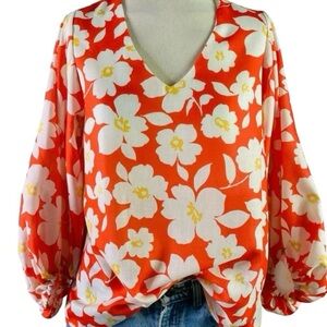 Orange and White Floral Blouse